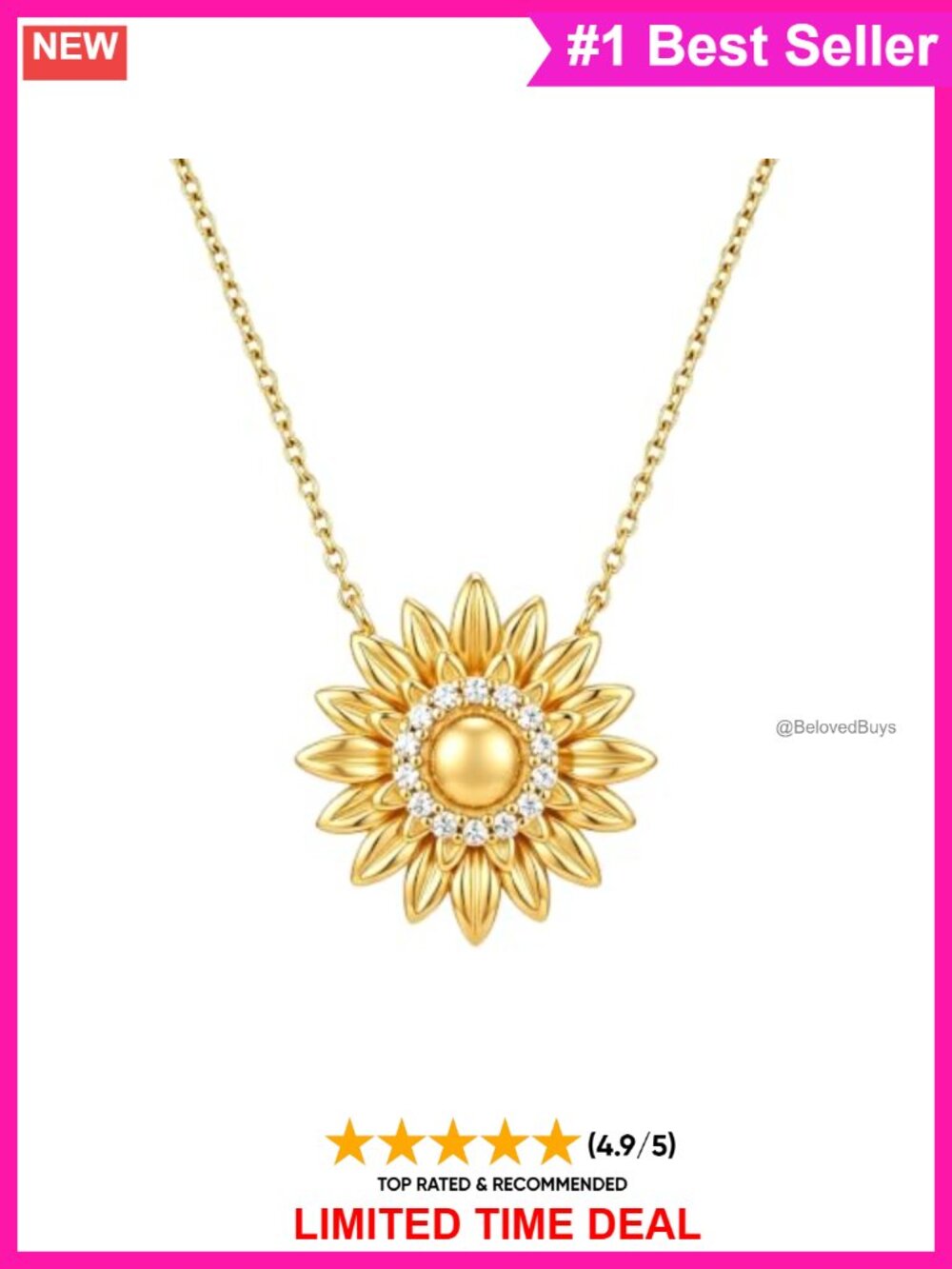925 Sterling Silver Sunflower Pendant Necklace Cubic Zirconia 18in
